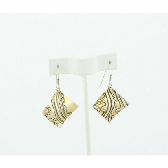 Gold over Sterling Silver Accents Modernist Abstract Dangle Drop Earrings - Picture 4 of 7